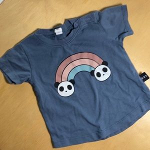 Hux Baby organic rainbow print panda tee shirt. Snaps around collar